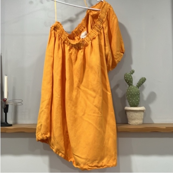 Anthropologie One-Shoulder Linen Blend Mango Mini Dress, Size XL, NWT - Picture 4 of 13